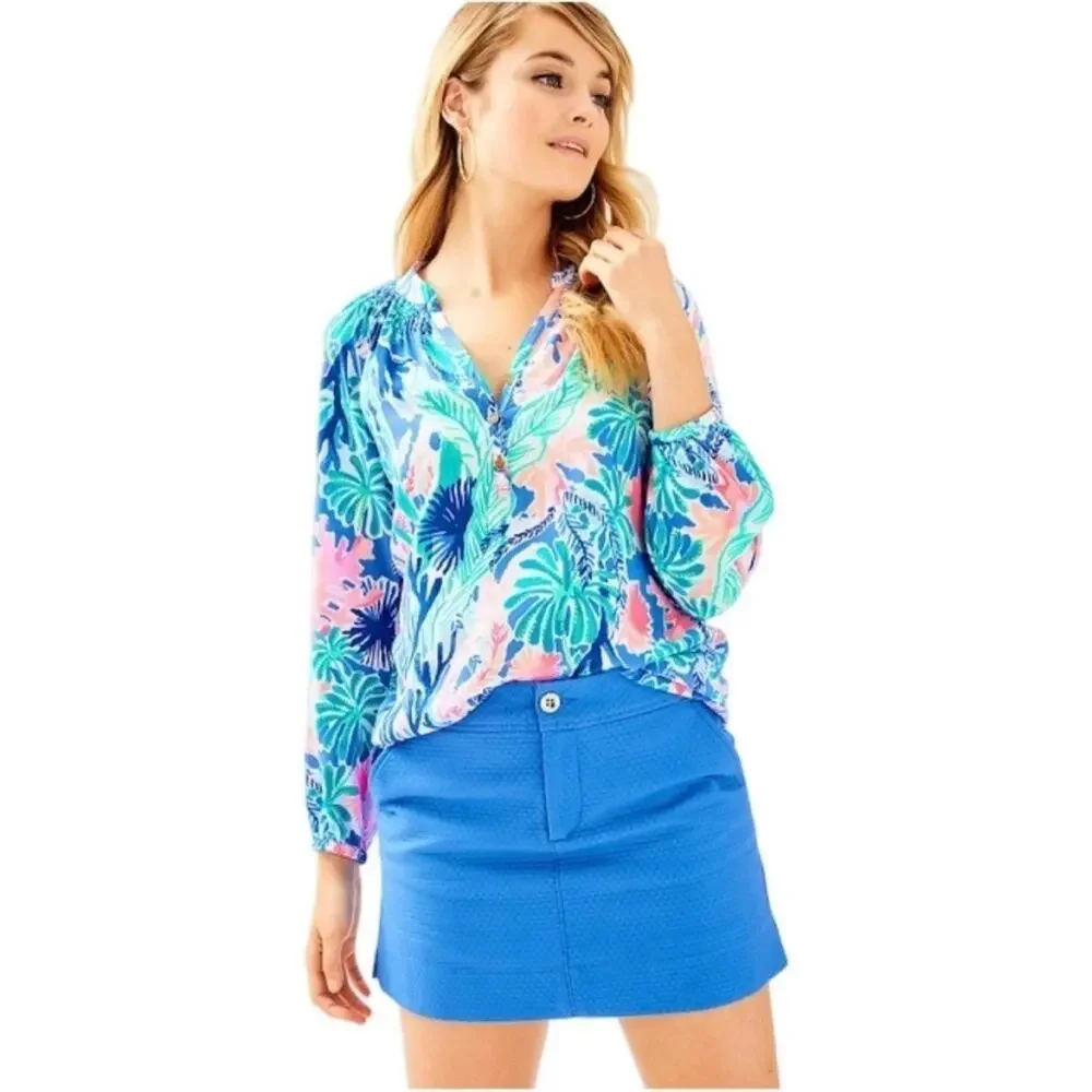 Lilly Pulitzer blue Nicki textured cotton skort skirt with shorts WOMENS 6